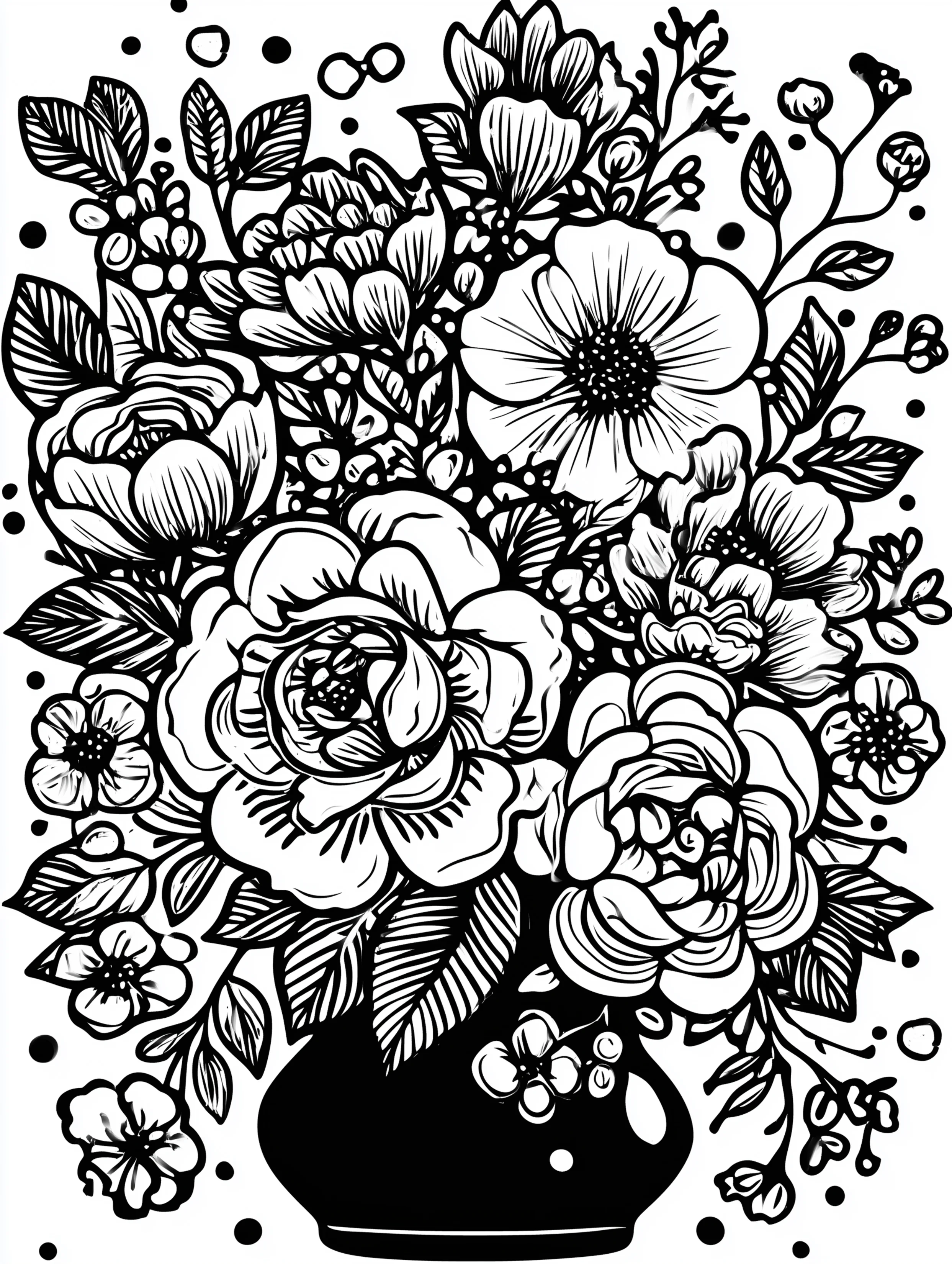Free printable coloring page for your mom featuring a vase full of flowers